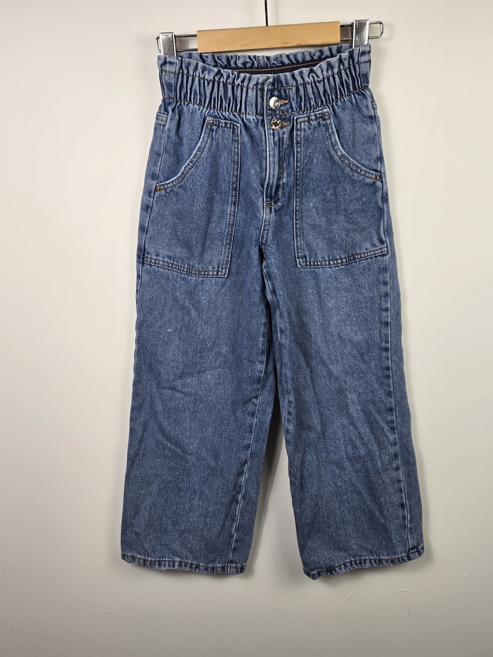 Zara Girls Paperbag Wide Leg Jeans 10Y Blue Denim Y2K Barrel Carpenter